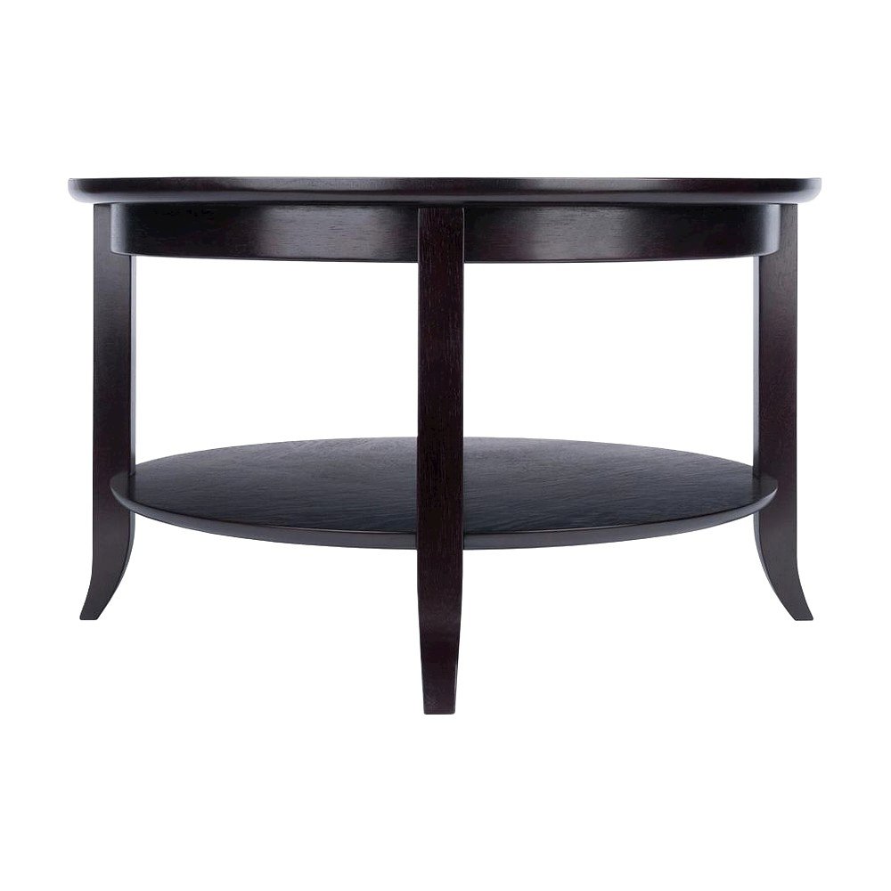 Transitional Solid Wood Coffee Table with Glass Inset Top, Open Shelf, Espresso
