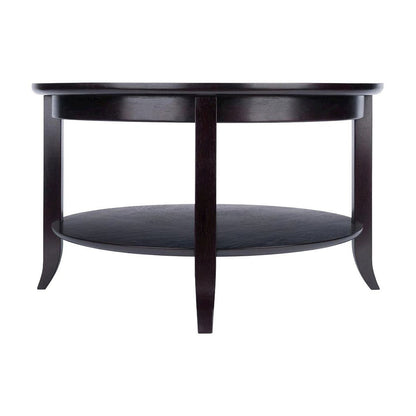 Transitional Solid Wood Coffee Table with Glass Inset Top, Open Shelf, Espresso