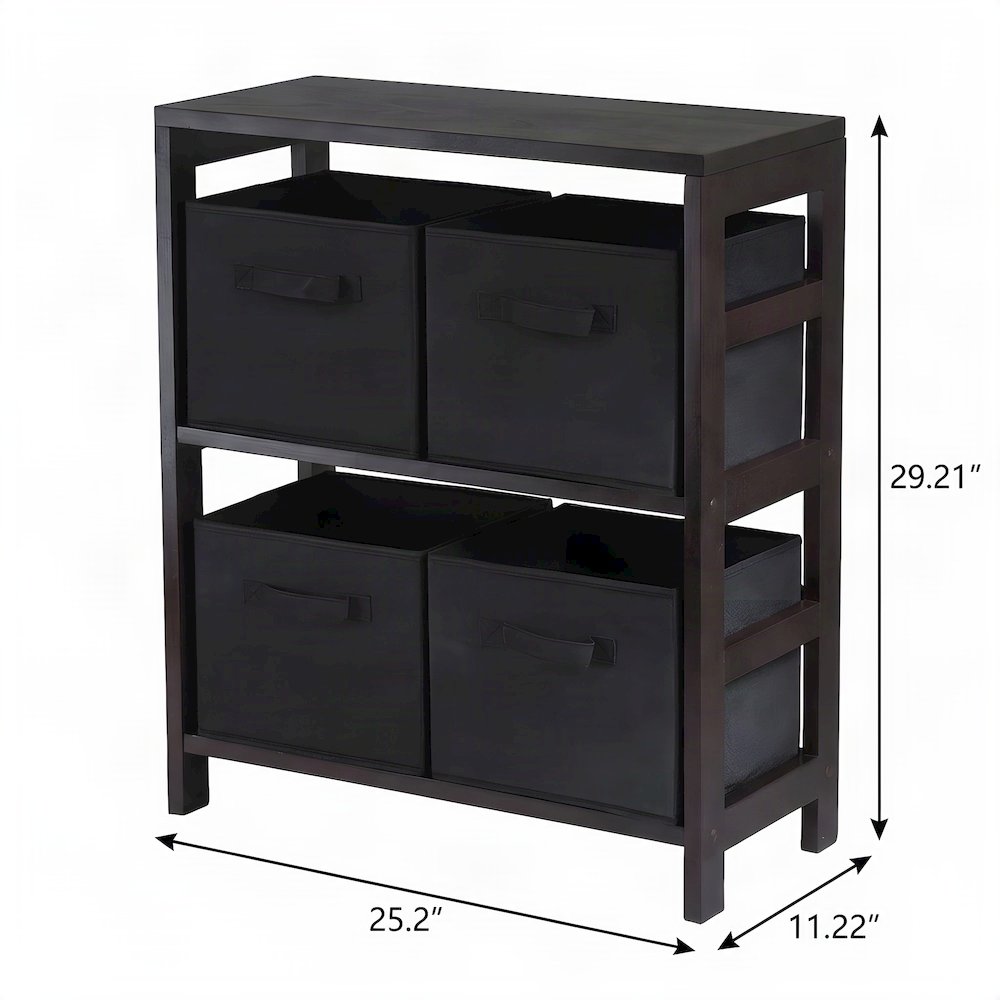 Solid Wood Floor Cabinet with 4 Foldable Fabric Storage Baskets, Espresso