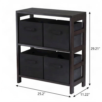 Solid Wood Floor Cabinet with 4 Foldable Fabric Storage Baskets, Espresso