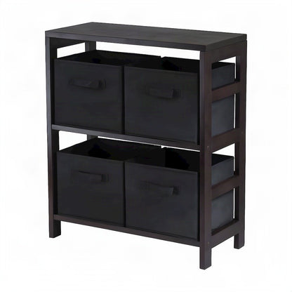 Solid Wood Floor Cabinet with 4 Foldable Fabric Storage Baskets, Espresso