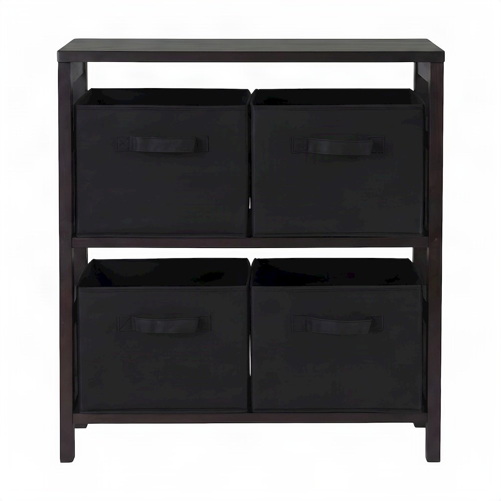 Solid Wood Floor Cabinet with 4 Foldable Fabric Storage Baskets, Espresso