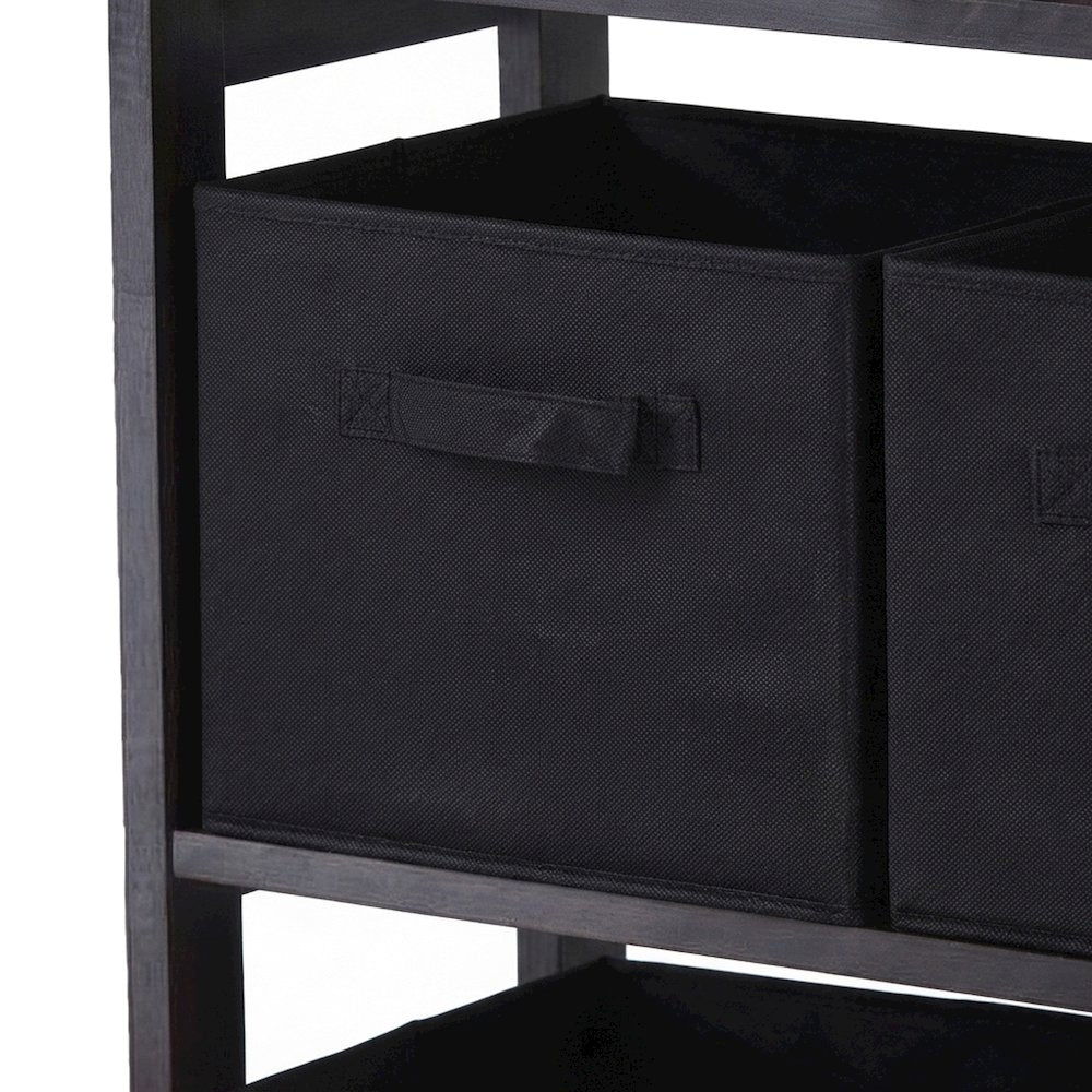 Solid Wood Floor Cabinet with 4 Foldable Fabric Storage Baskets, Espresso
