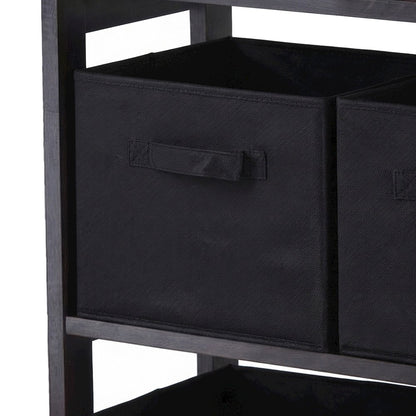 Solid Wood Floor Cabinet with 4 Foldable Fabric Storage Baskets, Espresso