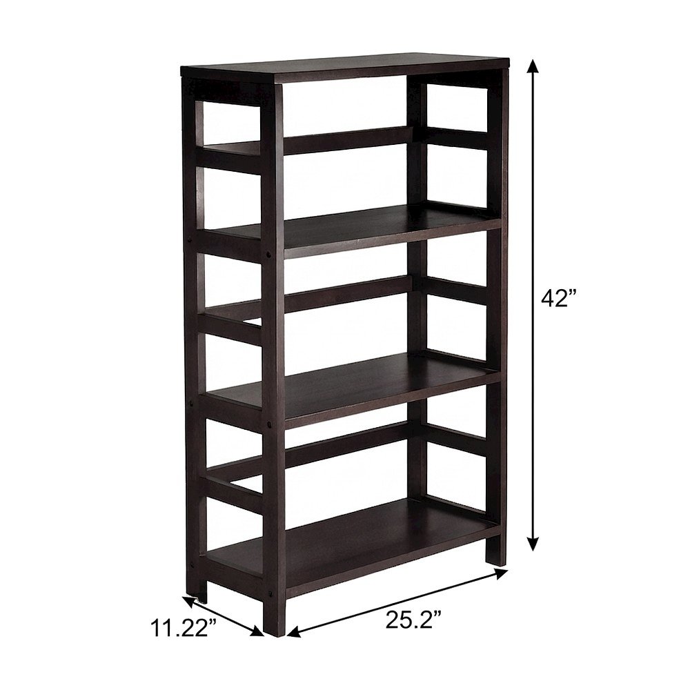 Solid Wood 3-Tier Wide Bookshelf with Open Shelves and Storage, Espresso