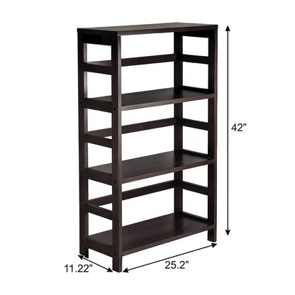 Solid Wood 3-Tier Wide Bookshelf with Open Shelves and Storage, Espresso