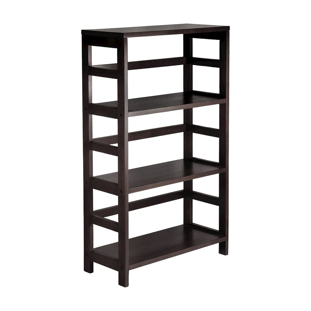 Solid Wood 3-Tier Wide Bookshelf with Open Shelves and Storage, Espresso