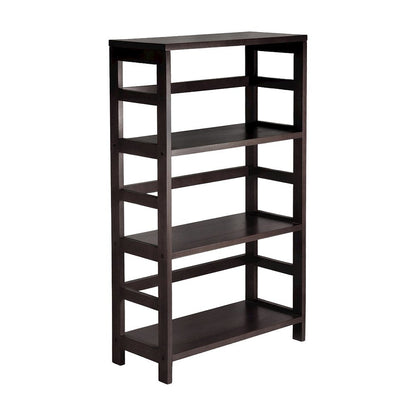 Solid Wood 3-Tier Wide Bookshelf with Open Shelves and Storage, Espresso