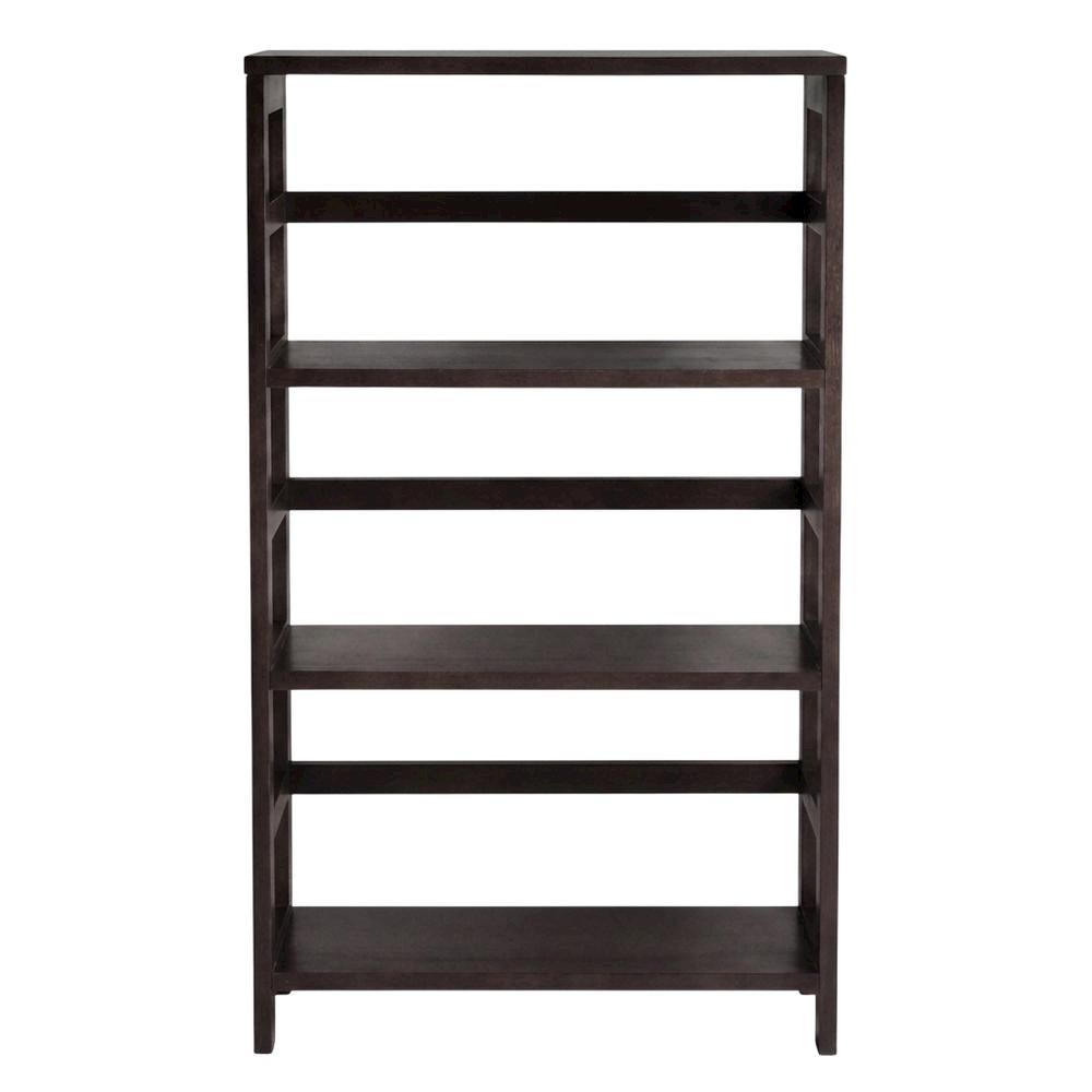 Solid Wood 3-Tier Wide Bookshelf with Open Shelves and Storage, Espresso