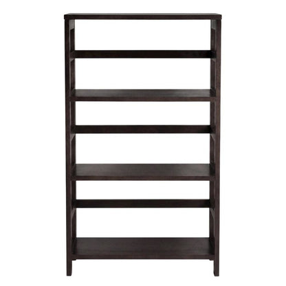 Solid Wood 3-Tier Wide Bookshelf with Open Shelves and Storage, Espresso