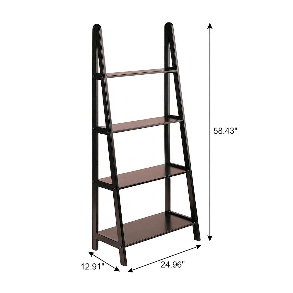 Transitional Solid Wood A-Frame Ladder Bookshelf, Leaning Shelf Stand, Espresso