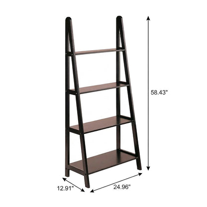 Transitional Solid Wood A-Frame Ladder Bookshelf, Leaning Shelf Stand, Espresso