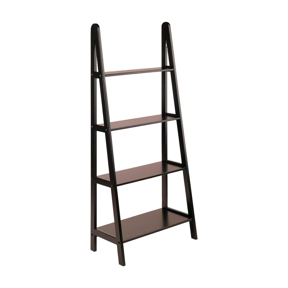 Transitional Solid Wood A-Frame Ladder Bookshelf, Leaning Shelf Stand, Espresso
