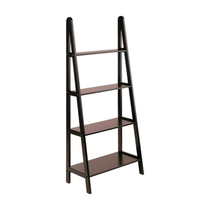 Transitional Solid Wood A-Frame Ladder Bookshelf, Leaning Shelf Stand, Espresso