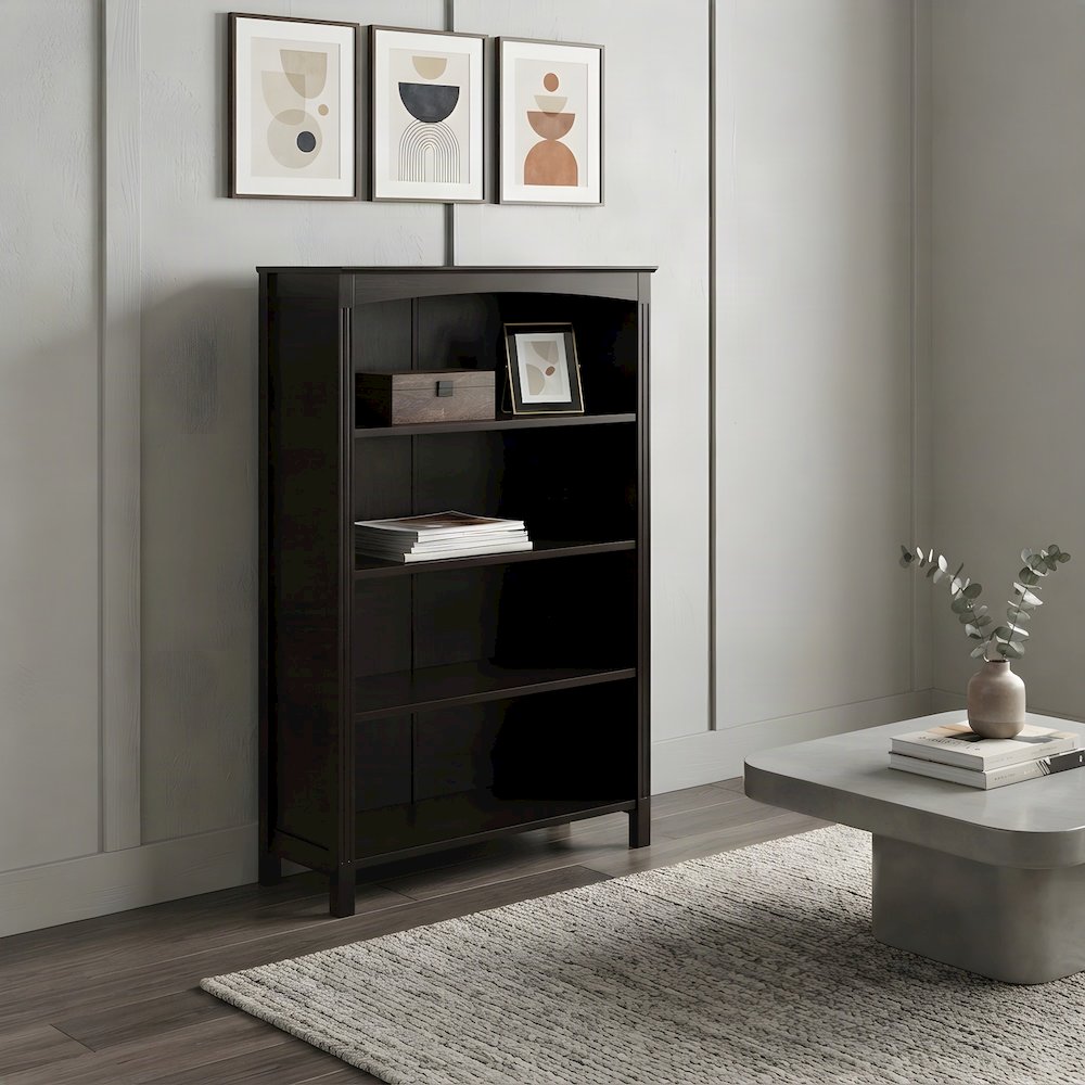 Wooden 4-Tier Open Office Storage Shelves, Tall Freestanding Bookcase, Espresso