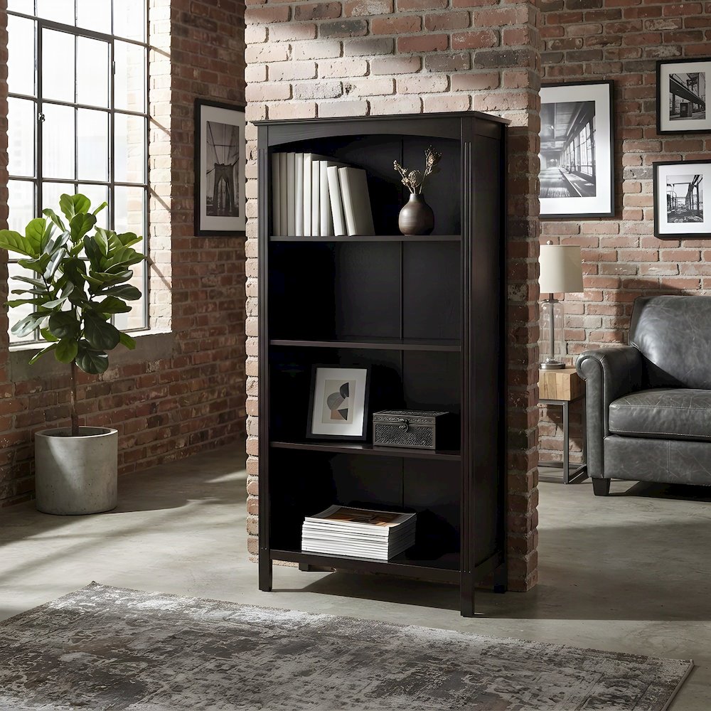 Wooden 4-Tier Open Office Storage Shelves, Tall Freestanding Bookcase, Espresso