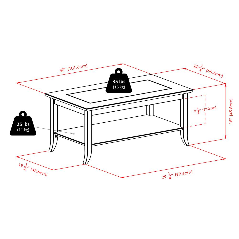 Genoa Rectangular Coffee Table with Glass top and Shelf