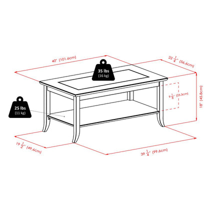 Genoa Rectangular Coffee Table with Glass top and Shelf