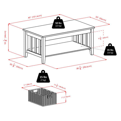 Morris Coffee Table with 3 Foldable Baskets