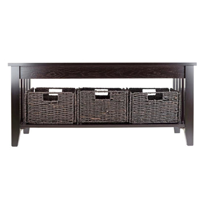 Espresso Coffee Table with Storage Baskets – Elegant Living Room Table