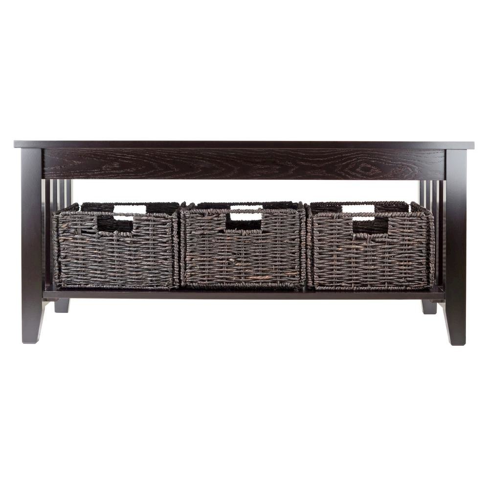 Espresso Coffee Table with Storage Baskets – Elegant Living Room Table