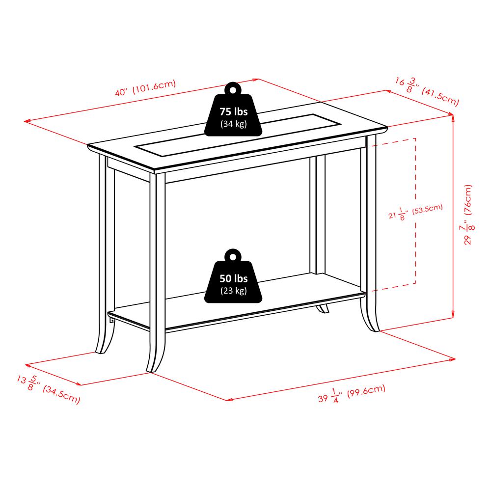 Genoa Rectangular Console Table with Glass and shelf