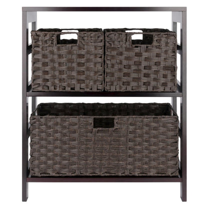 Leo 4-Pc Storage Shelf with 3 Foldable Woven Baskets, Espresso and Chocolate