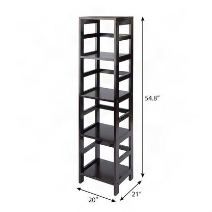 Contemporary Solid Wood 4-Tier Bookcase with Open Free Standing Shelf, Espresso