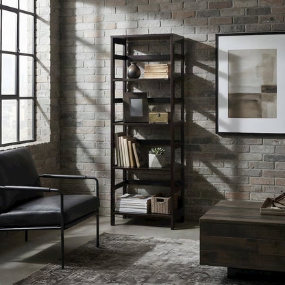 Contemporary Solid Wood 4-Tier Bookcase with Open Free Standing Shelf, Espresso