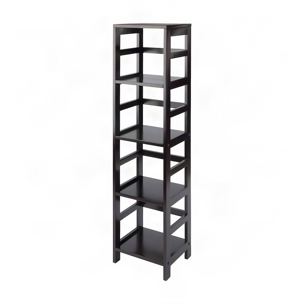 Contemporary Solid Wood 4-Tier Bookcase with Open Free Standing Shelf, Espresso