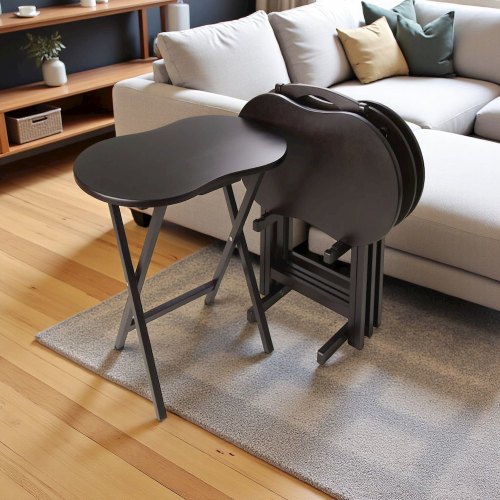 Dark Espresso Solid Wood TV Tray Set – Folding Snack Tables with Stand