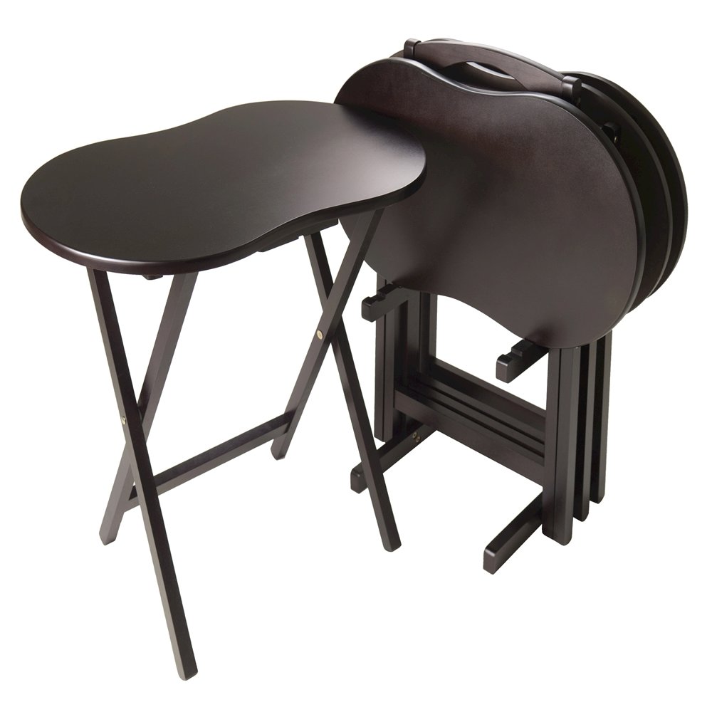 Dark Espresso Solid Wood TV Tray Set – Folding Snack Tables with Stand