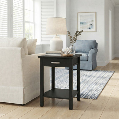 Solid-Composite Wood End Table with Drawer, Open Shelf, and Sofa Table, Espresso