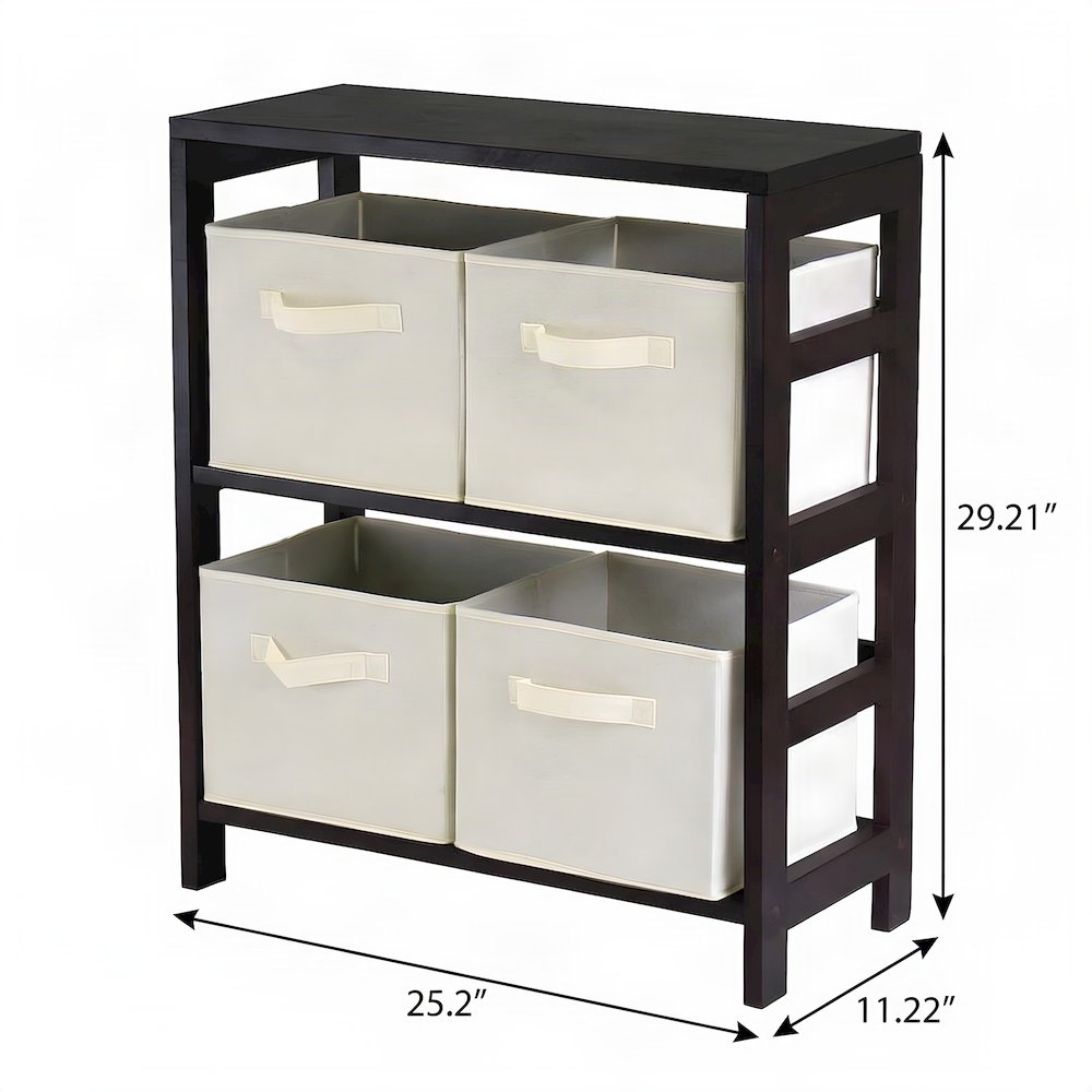 Solid Wood Floor Cabinet with 4 Foldable Fabric Storage Baskets, Espresso