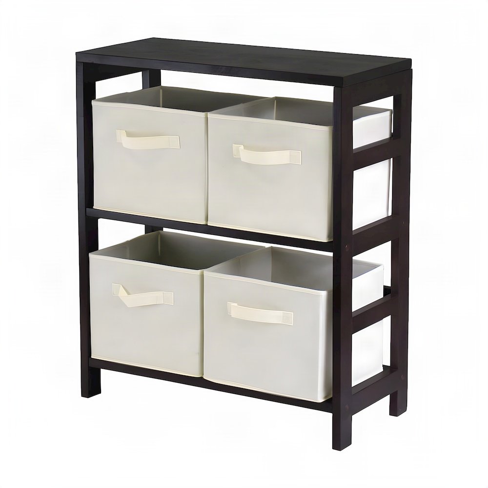 Solid Wood Floor Cabinet with 4 Foldable Fabric Storage Baskets, Espresso
