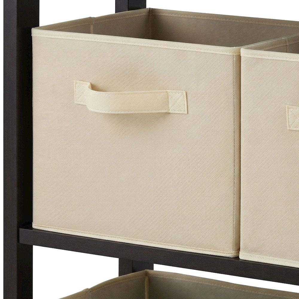 Solid Wood Floor Cabinet with 4 Foldable Fabric Storage Baskets, Espresso