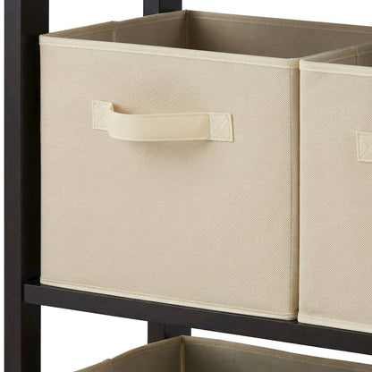 Solid Wood Floor Cabinet with 4 Foldable Fabric Storage Baskets, Espresso