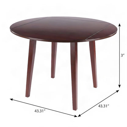 Solid Wood Drop Leaf Round Extendable Small Kitchen Dining Table, Walnut
