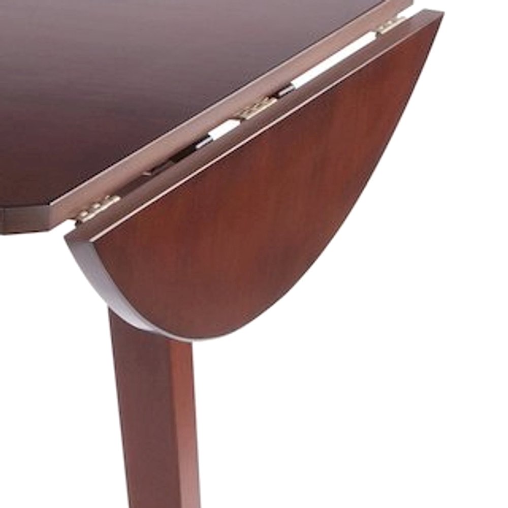 Solid Wood Drop Leaf Round Extendable Small Kitchen Dining Table, Walnut