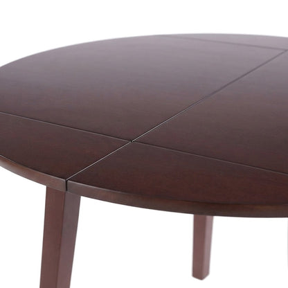 Solid Wood Drop Leaf Round Extendable Small Kitchen Dining Table, Walnut