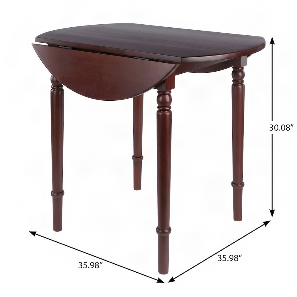 Solid Wood Round Double Drop Leaf Dining Table, Expandable and Compact, Walnut