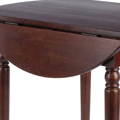Solid Wood Round Double Drop Leaf Dining Table, Expandable and Compact, Walnut