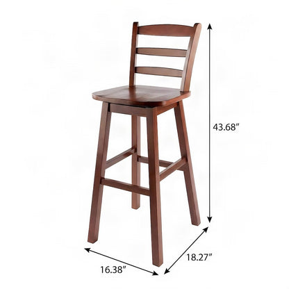 Solid Wood and Metal Ladder Back Swivel Bar Stool for Kitchen Island, Walnut