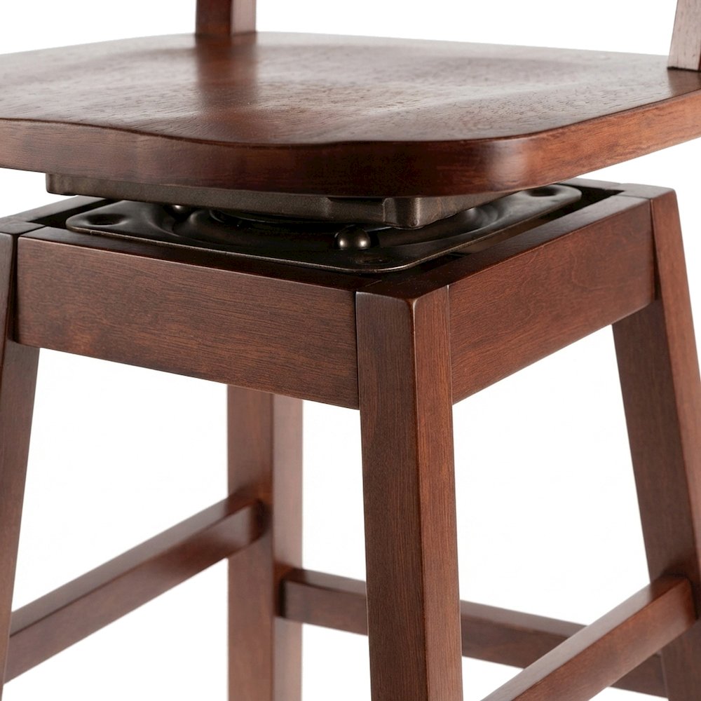 Solid Wood and Metal Ladder Back Swivel Bar Stool for Kitchen Island, Walnut