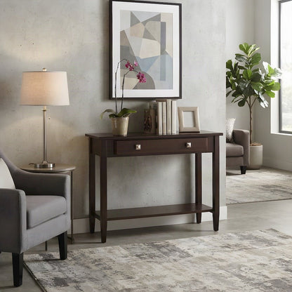 Solid Wood Console Table with Tapered Legs, Entryway Sofa Table, Walnut