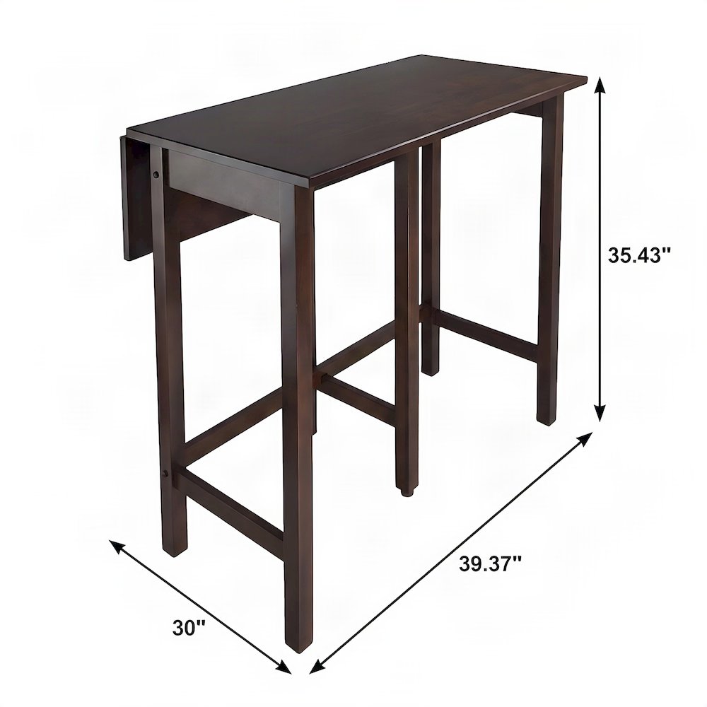 Solid Wood Drop Leaf Foldable High Top Bar Pub and Bistro Dining Table, Walnut