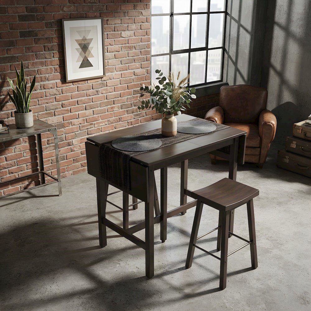 Solid Wood Drop Leaf Foldable High Top Bar Pub and Bistro Dining Table, Walnut