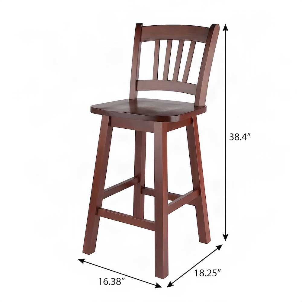 Solid Wood Backless Swivel Counter Height Bar Stool for Kitchen, Walnut