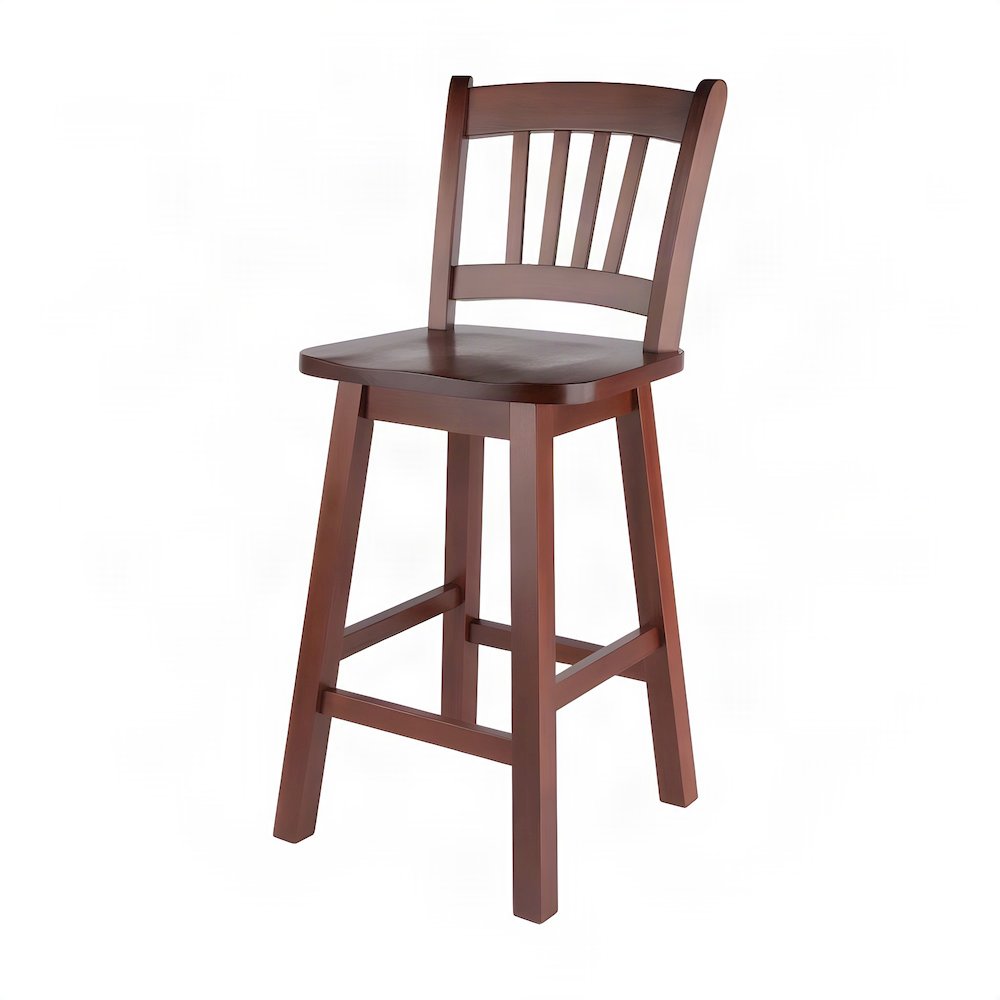 Solid Wood Backless Swivel Counter Height Bar Stool for Kitchen, Walnut