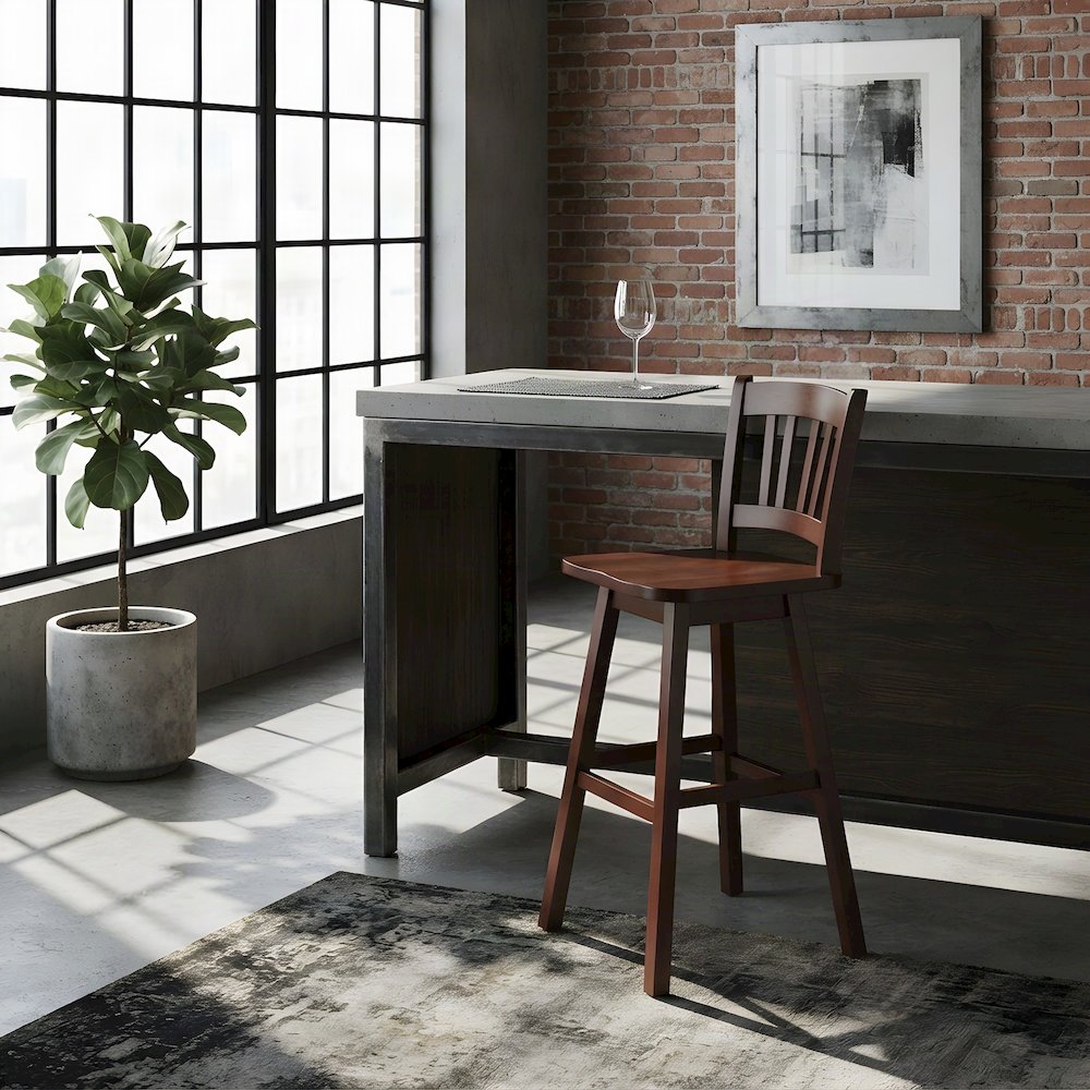 Solid Wood Swivel Counter Height Bar Stool for Kitchen Island, Walnut